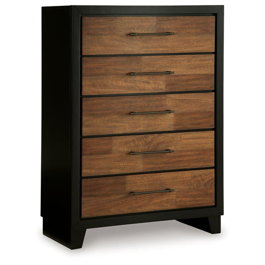 Kraeburn - Brown / Black - Five Drawer Chest