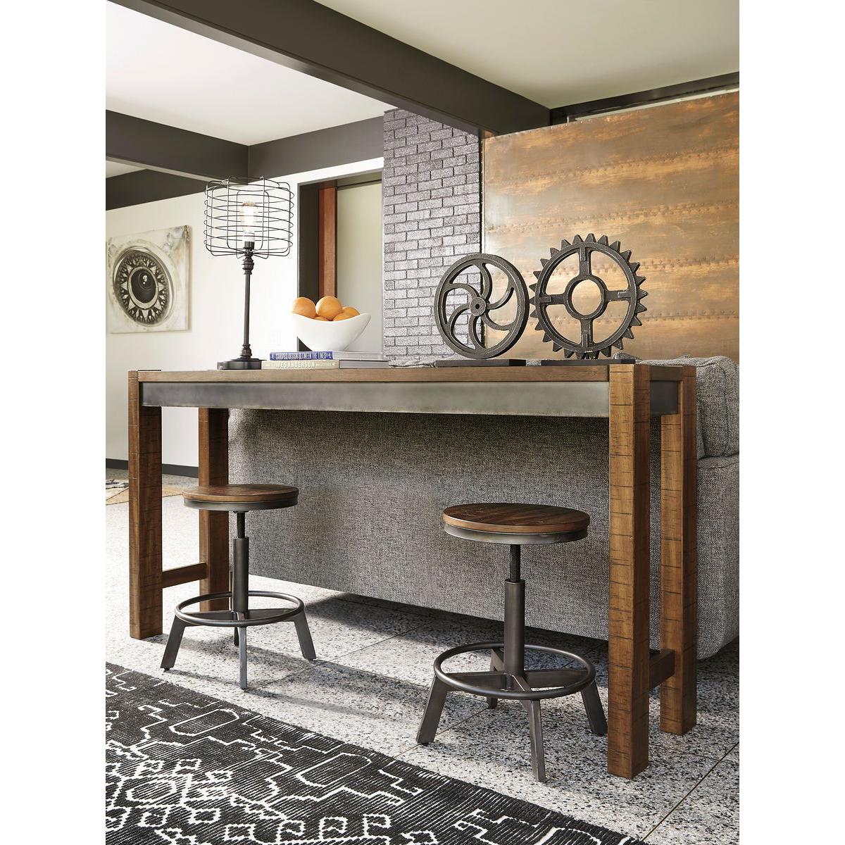 Torjin - 3 Pc. - Long Counter Table, 2 Stools - Dark Brown