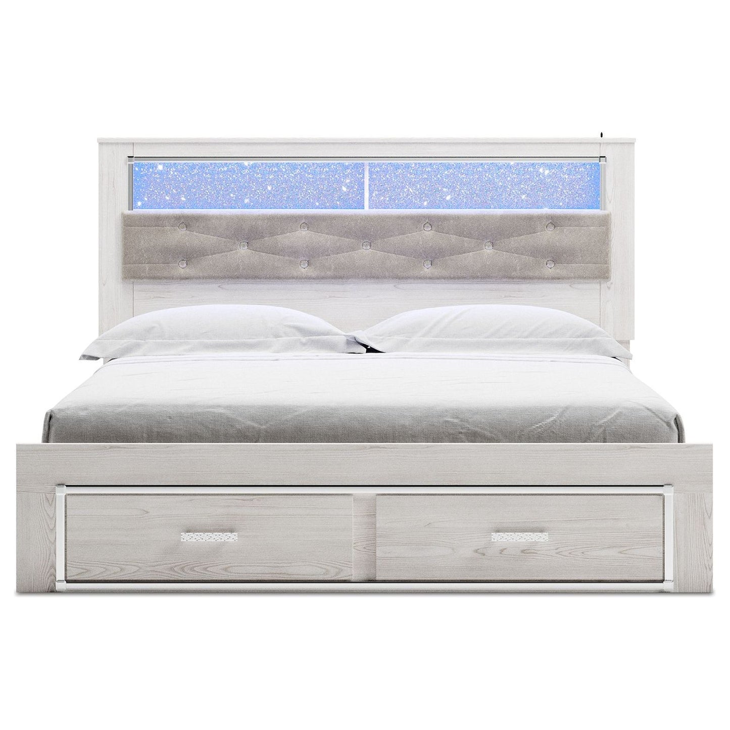 Altyra - White - King Upholstered Bookcase Bed With Storage