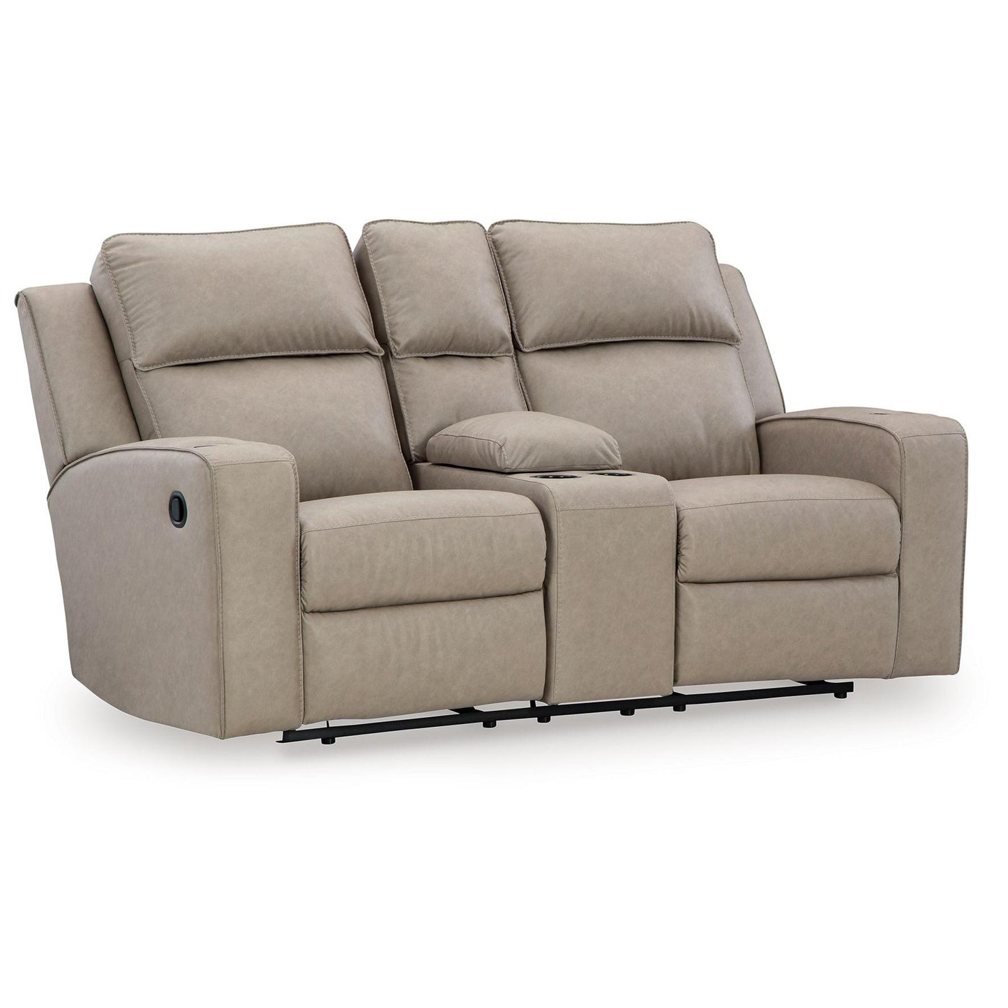 Lavenhorne - Pebble - Dbl Reclining Loveseat W/Console - Faux Leather