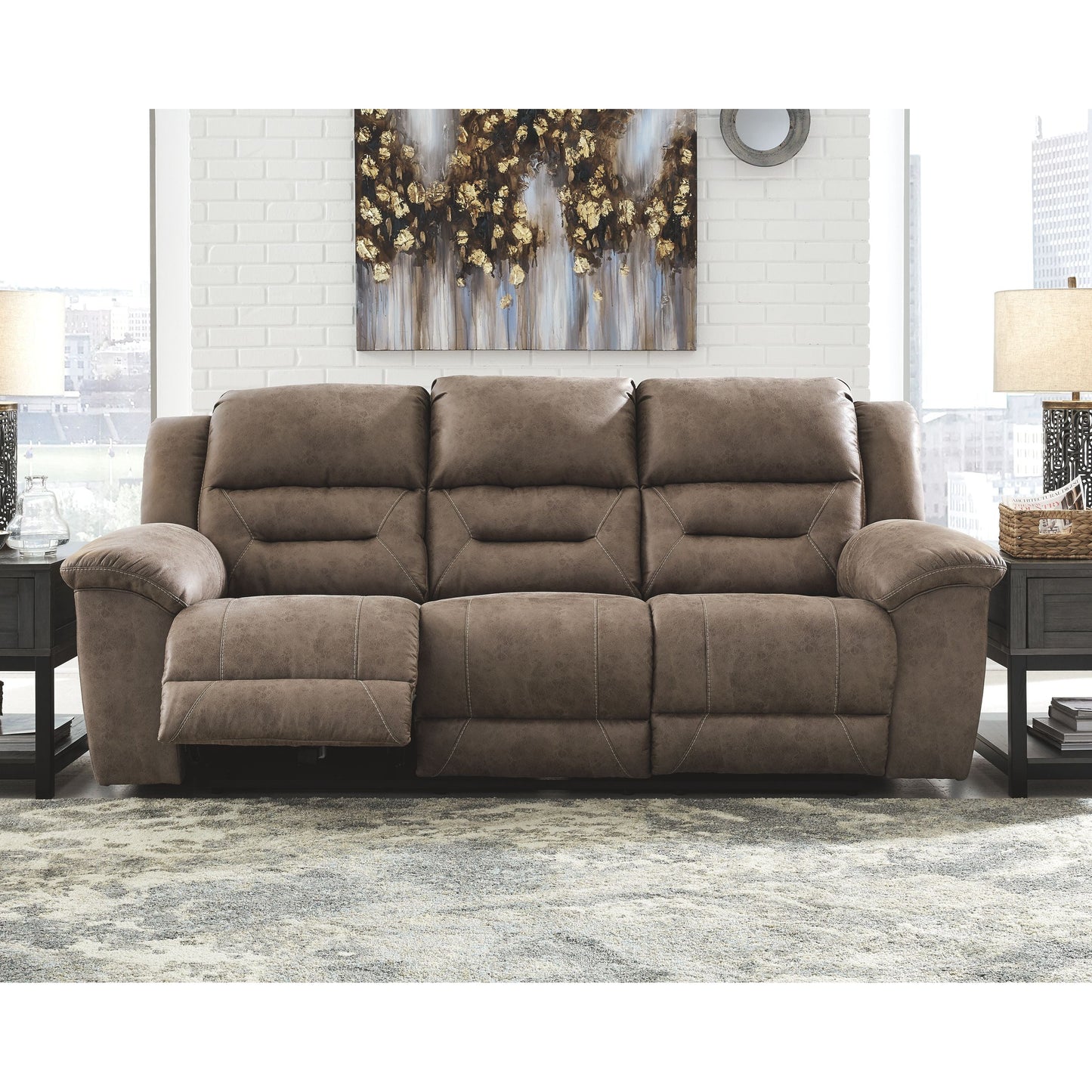 Stoneland - Fossil - Power Reclining Sofa - Faux Leather