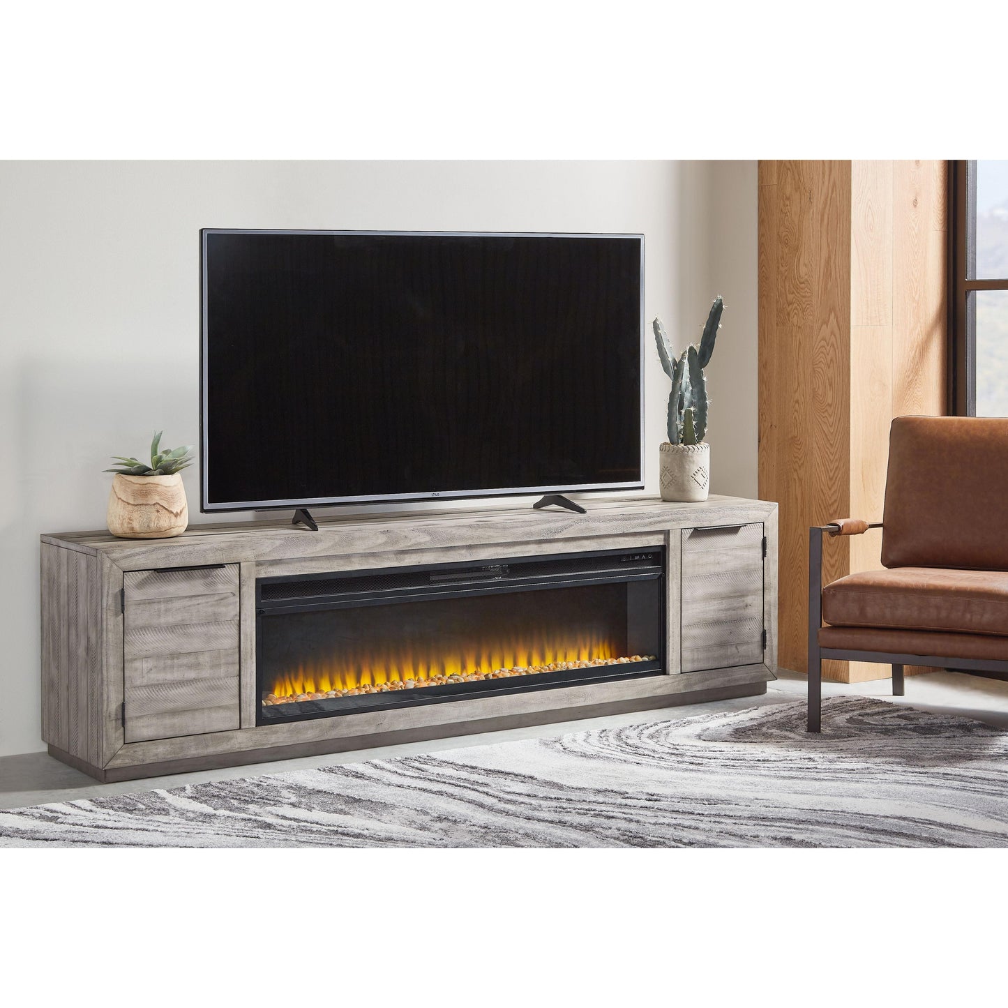 Naydell - Gray - 92" TV Stand With Wide Fireplace Insert