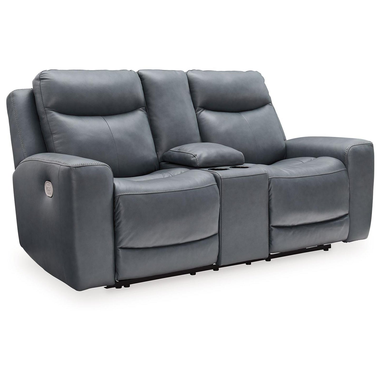 Mindanao - Steel - Pwr Reclining Loveseat/Con/Adj Hdrst - Leather Match
