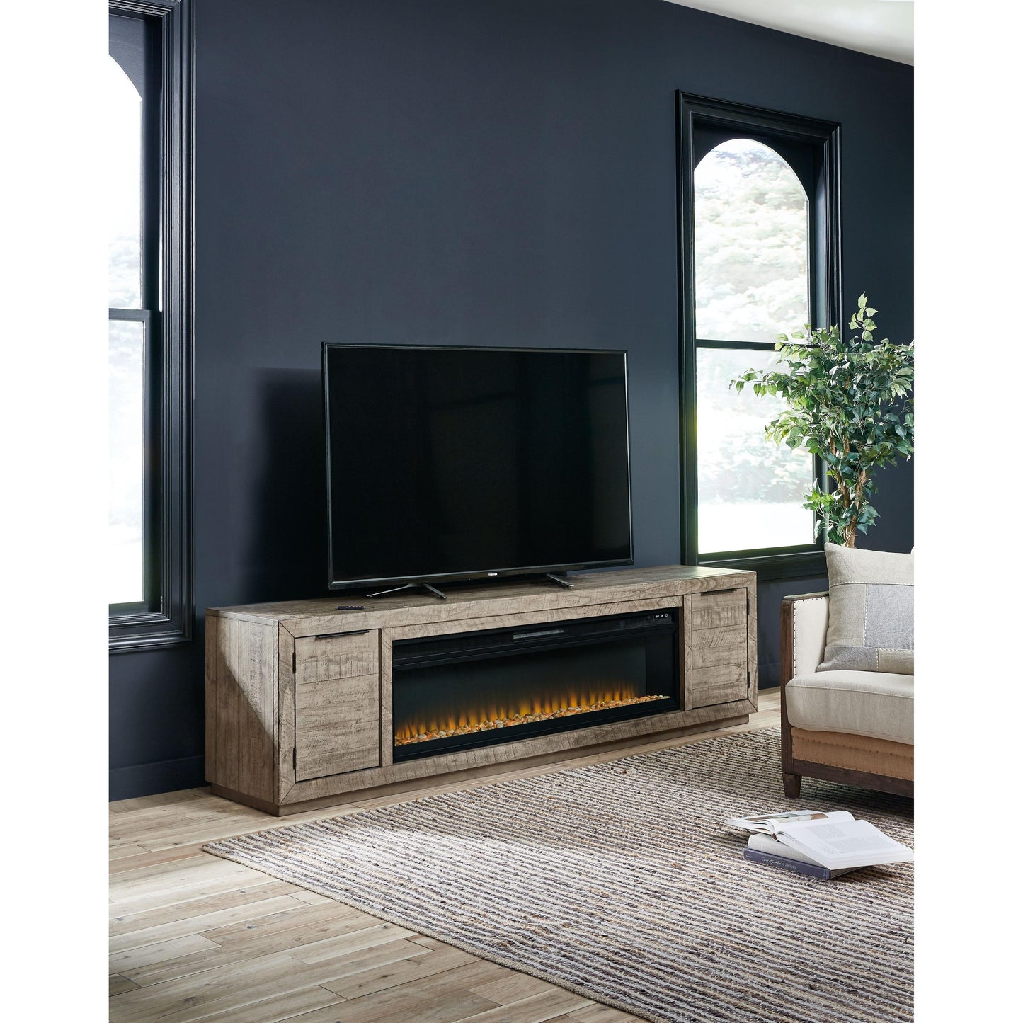 Krystanza - Weathered Gray - TV Stand With Wide Fireplace Insert