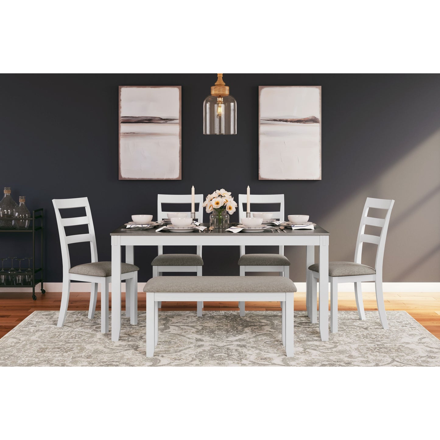 Stonehollow - White / Gray - Rectangular Drm Table Set (Set of 6)
