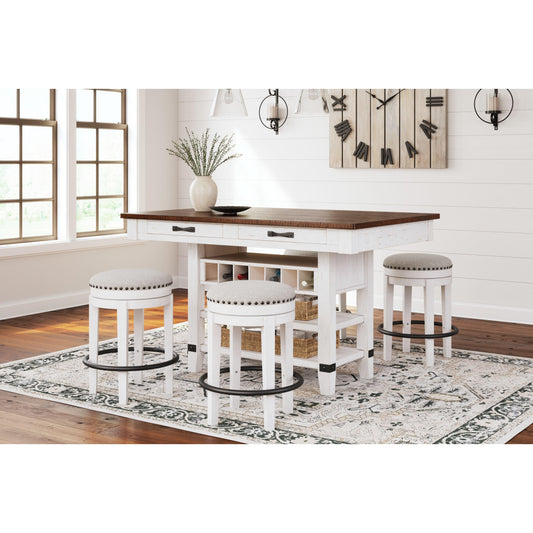 Valebeck - White / Brown - 5 Pc. - Counter Table With Wine Rack, 4 Swivel Stools