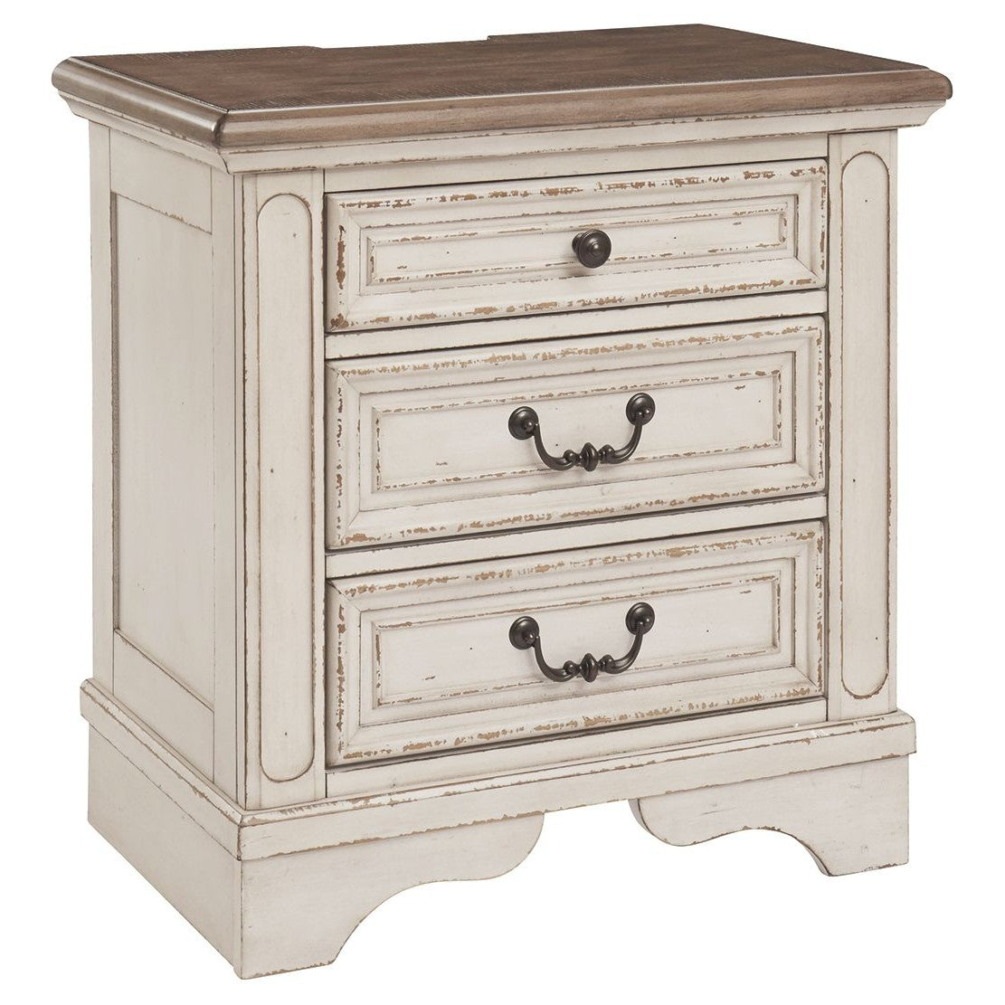 Realyn - White / Brown / Beige - Three Drawer Night Stand