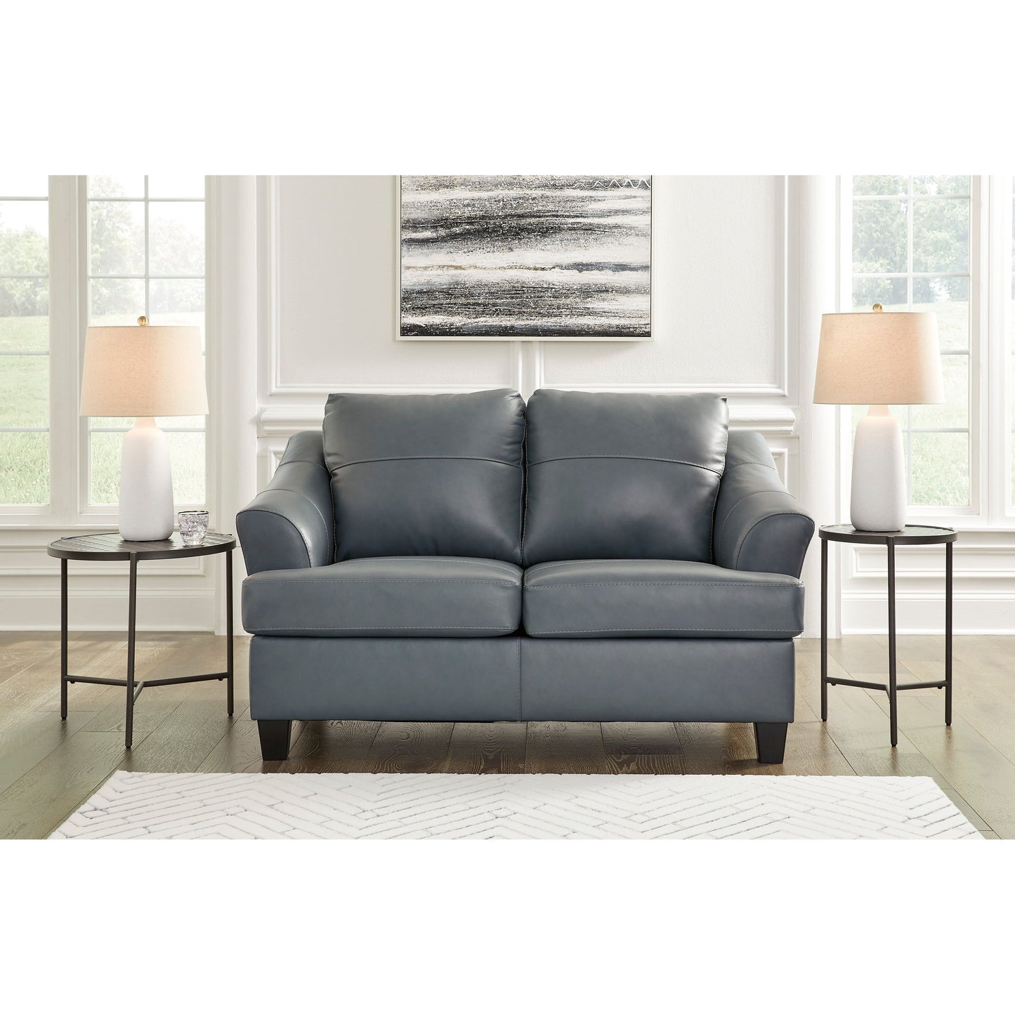 GENOA LEATHER LOVESEAT - STEEL