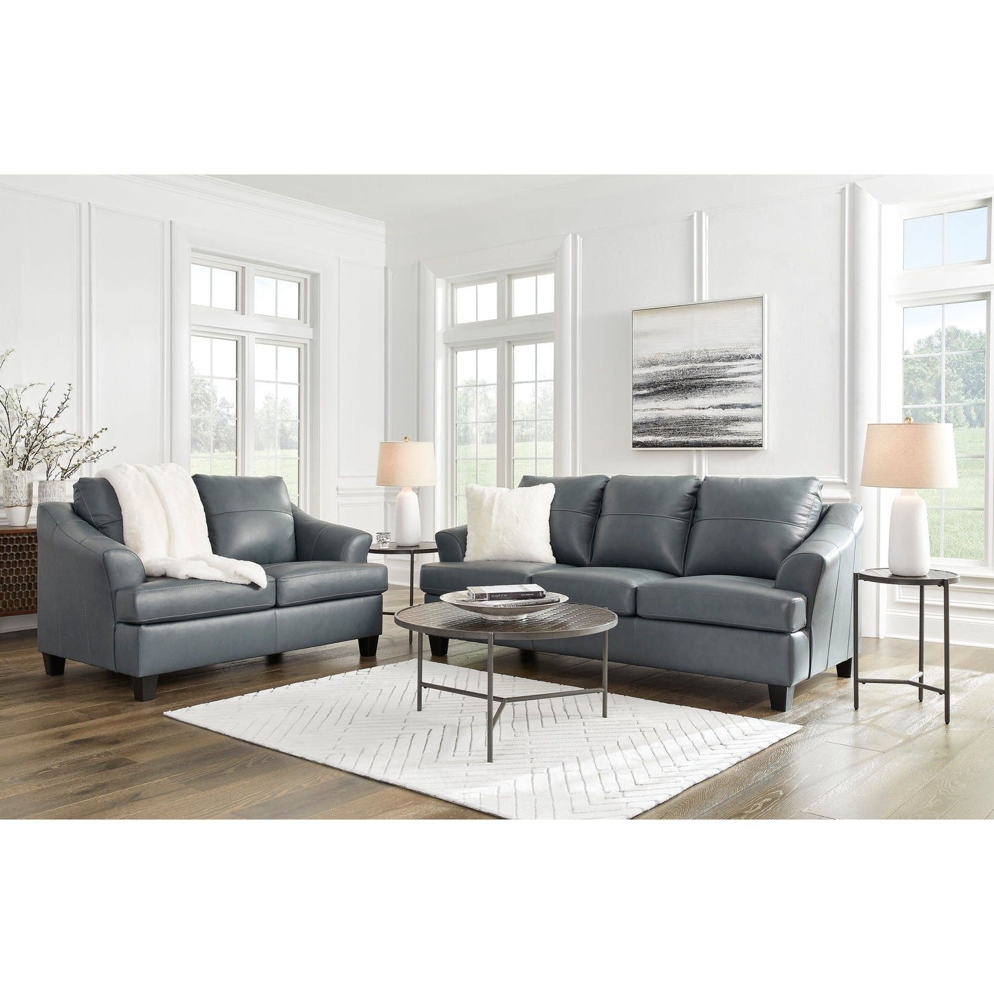 GENOA LEATHER LOVESEAT - STEEL