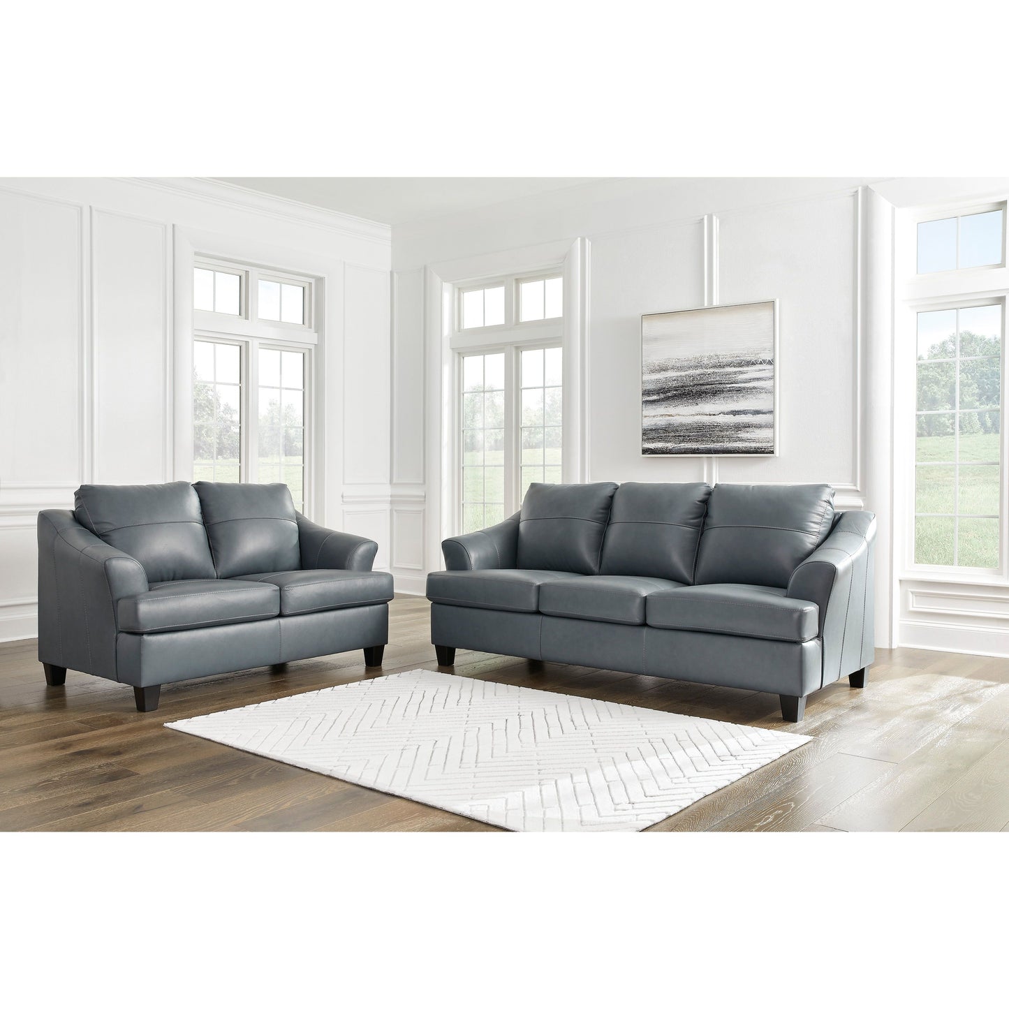 GENOA LEATHER LOVESEAT - STEEL
