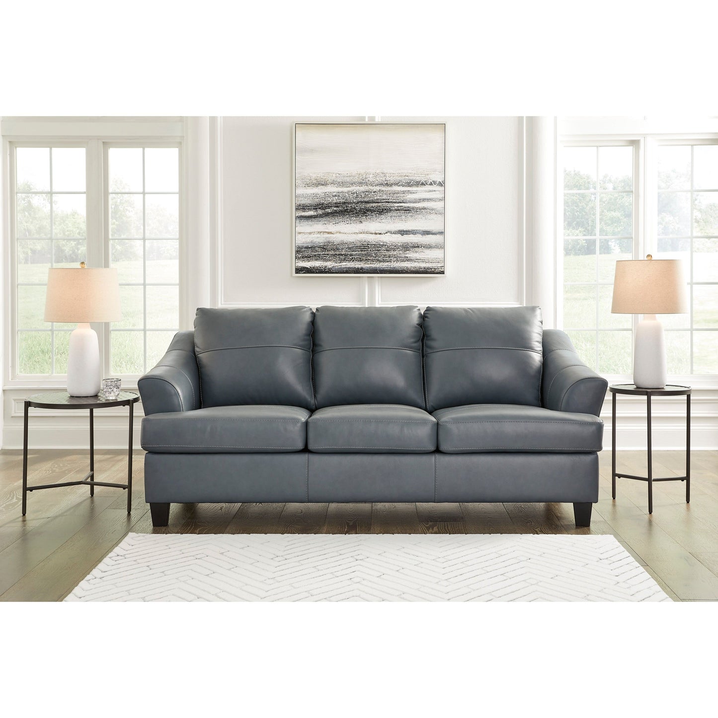 GENOA LEATHER SOFA - STEEL