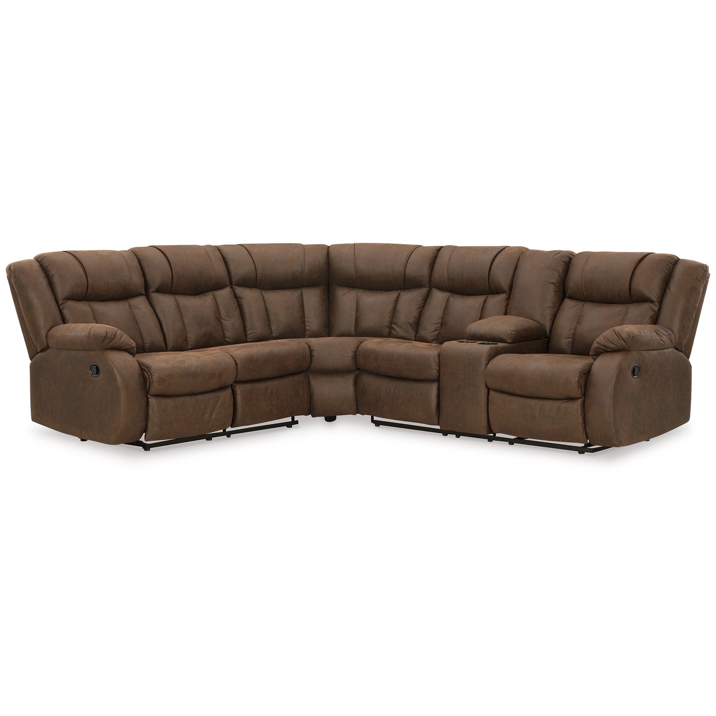 Trail Boys - Walnut - 2-Piece Reclining Sectional With Raf Reclining Loveseat With Console - Faux Leather