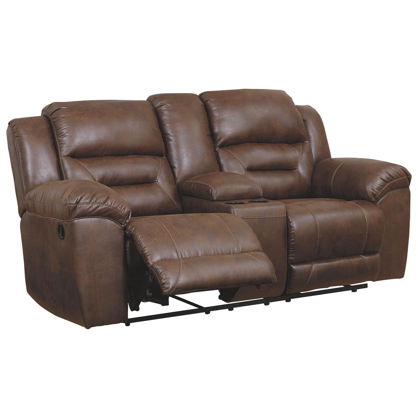 Stoneland - Chocolate - Dbl Power Reclining Loveseat With Console - Faux Leather
