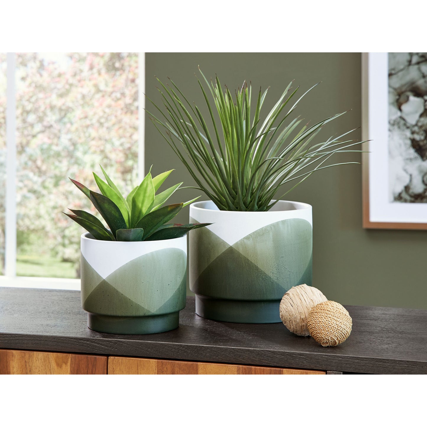 Ardenridge - Green / White - Planter Set (Set of 2)