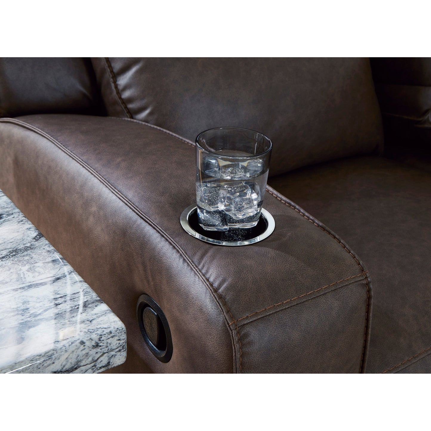 LAVENHORNE RECLINING SOFA WITH DROP DOWN TABLE - GRANITE