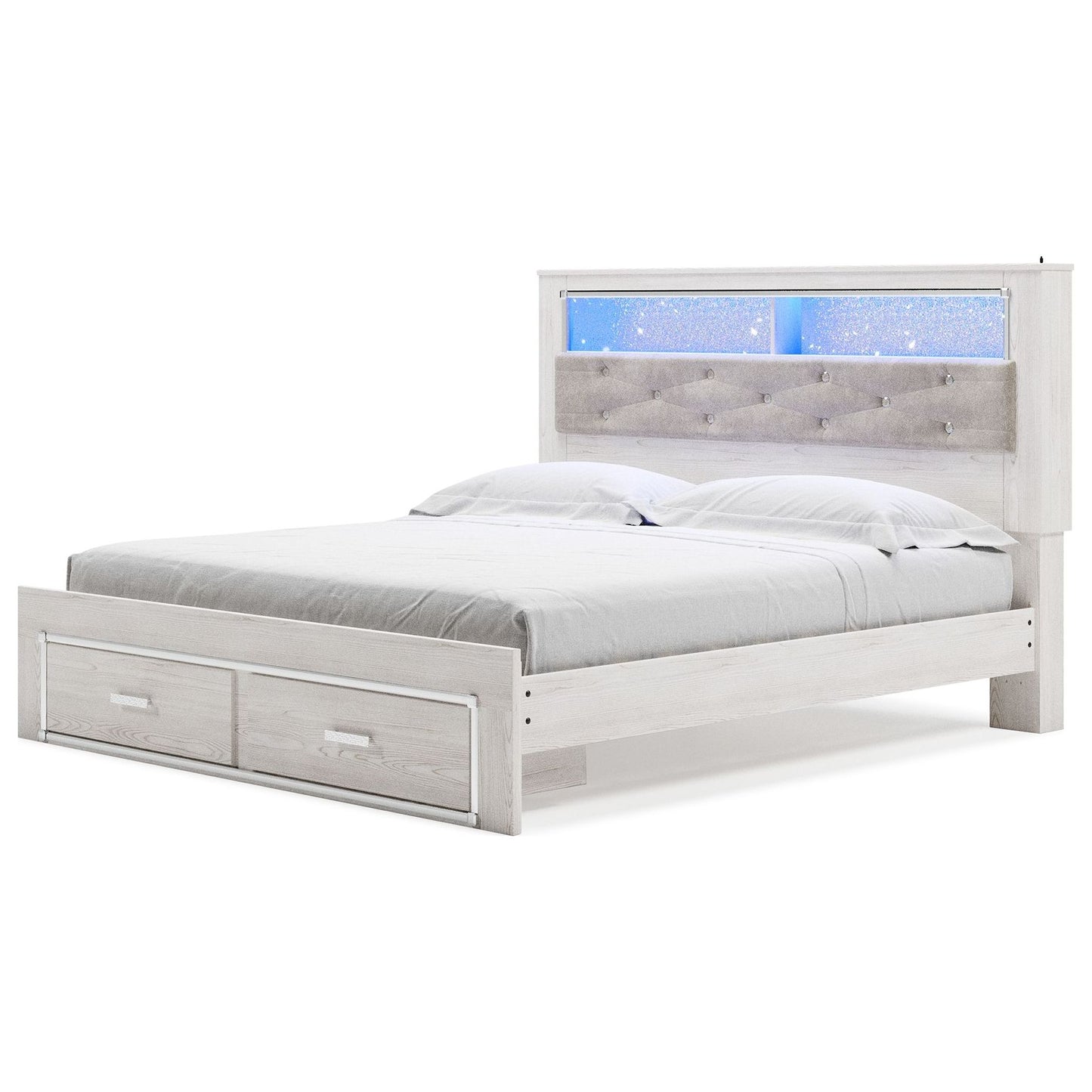 Altyra - White - King Upholstered Bookcase Bed With Storage