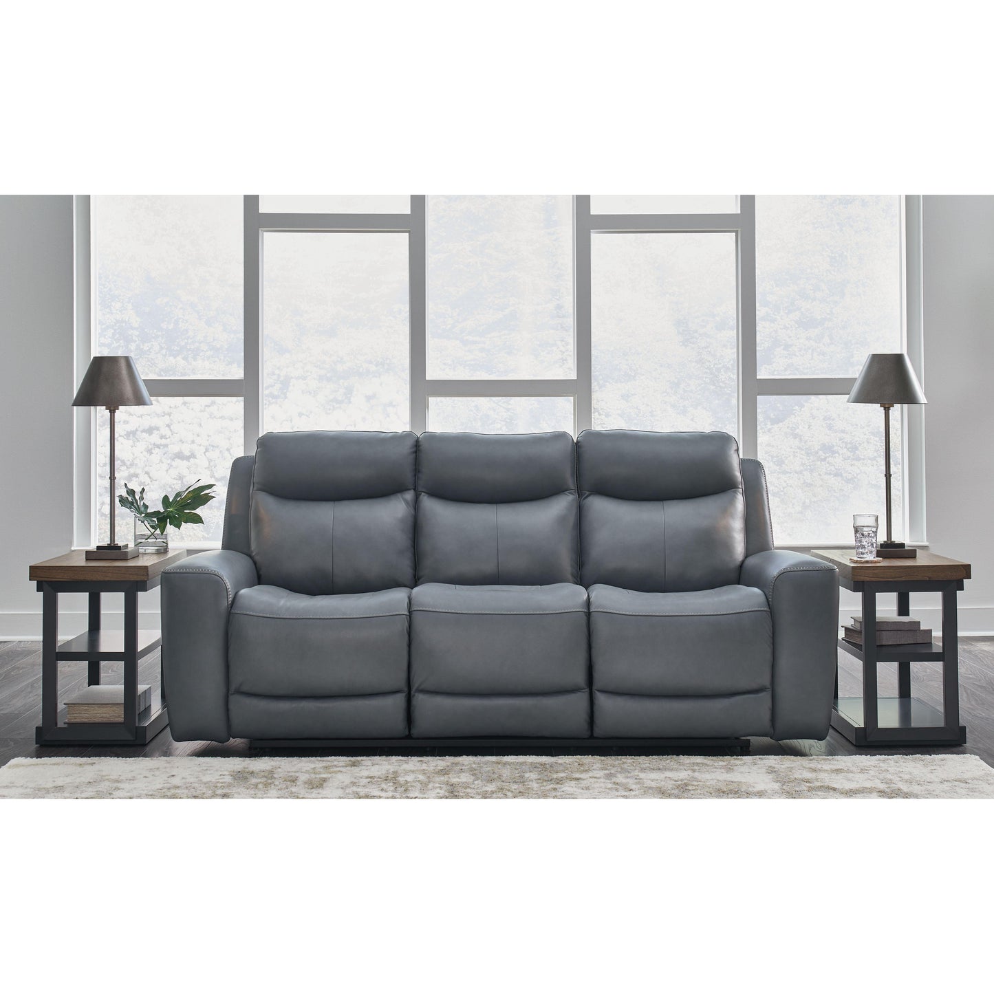 Mindanao - Steel - Pwr Reclining Sofa With Adj Headrest - Leather Match