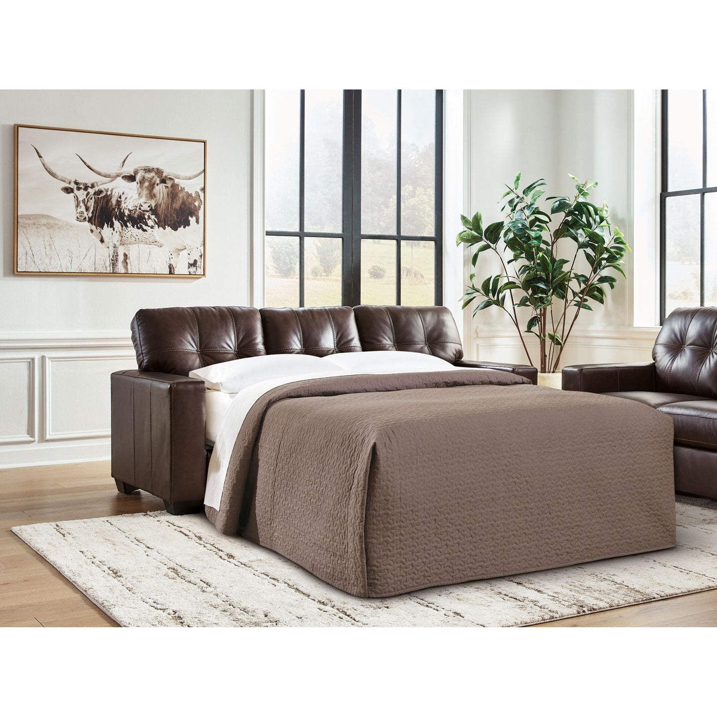 Santorine - Dark Brown - Queen Sofa Sleeper - Leather Match