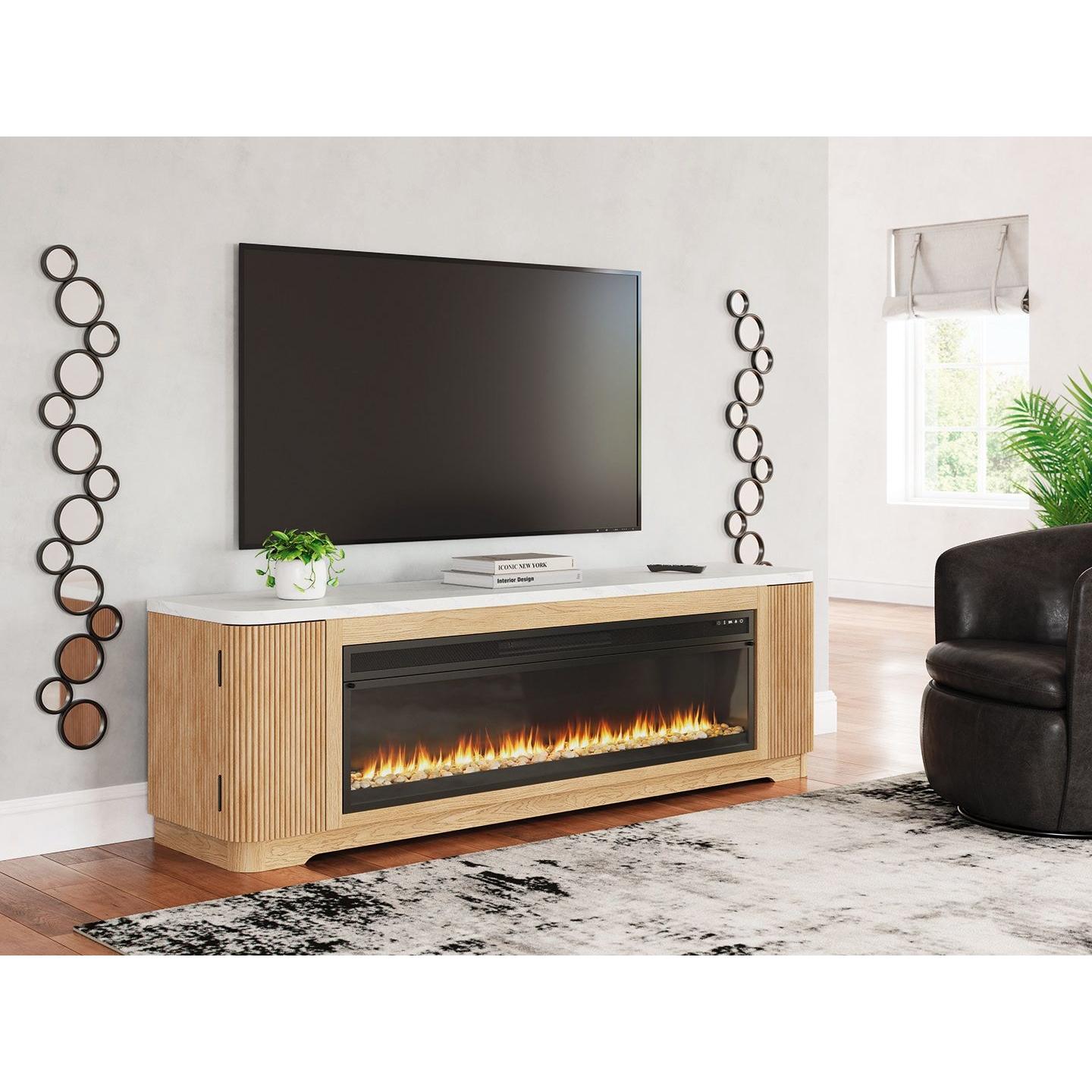 Camdill - Light Brown - 80" TV Stand With Electric Fireplace