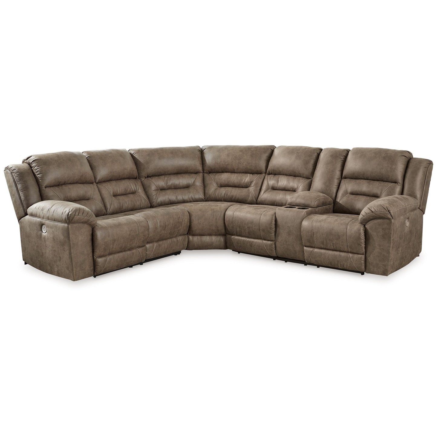Ravenel - Fossil - 3-Piece Power Reclining Sectional With Raf Power Reclining Loveseat With Console - Faux Leather
