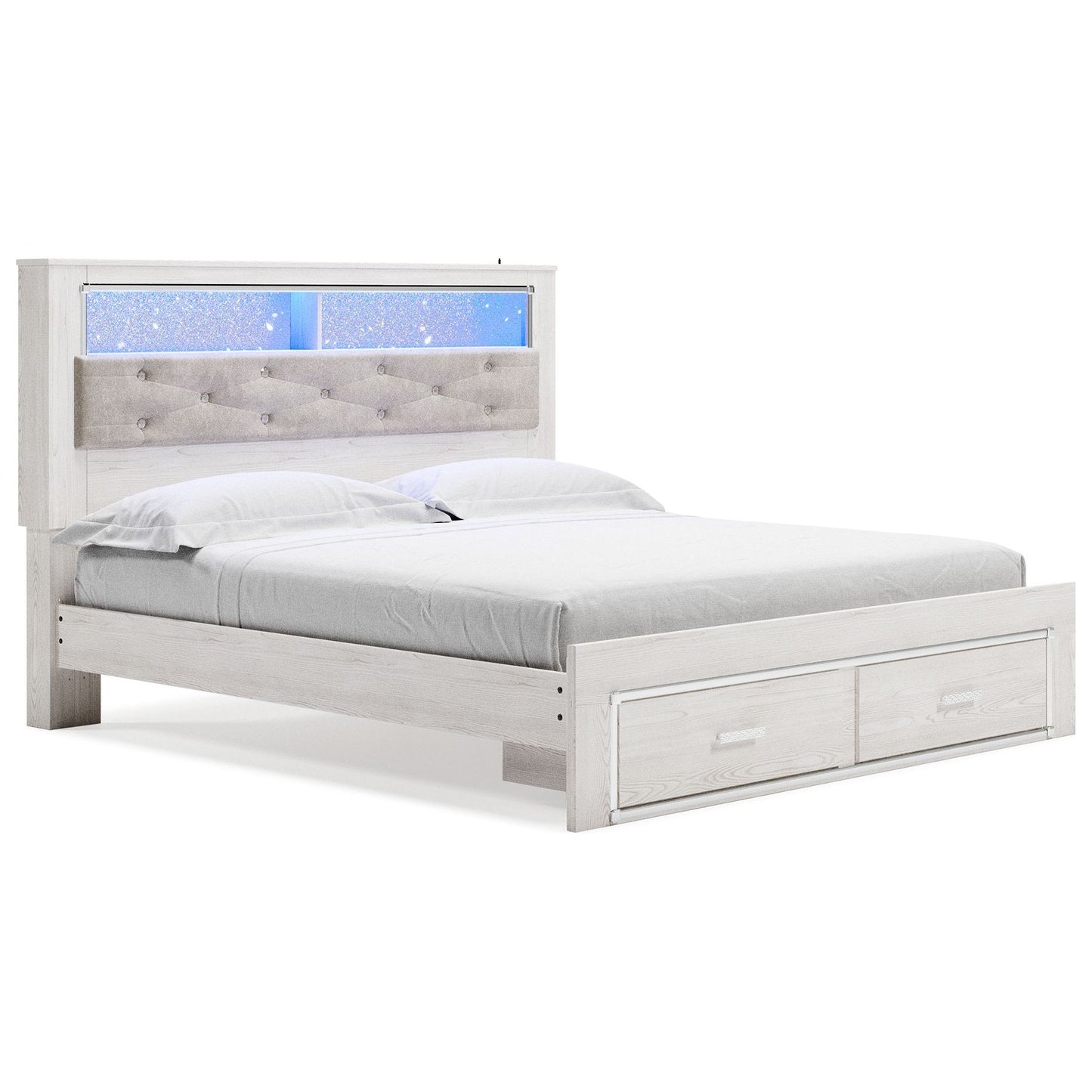 Altyra - White - King Upholstered Bookcase Bed With Storage