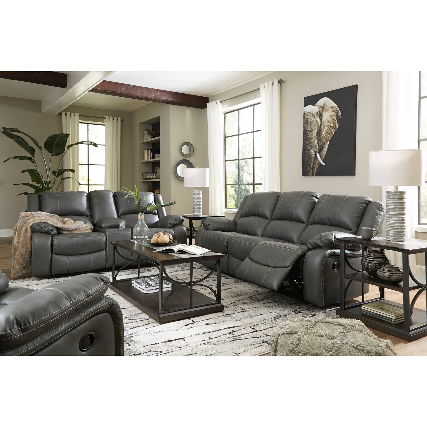CALDERWELL RECLINING LOVESEAT WITH CONSOLE - GRAY