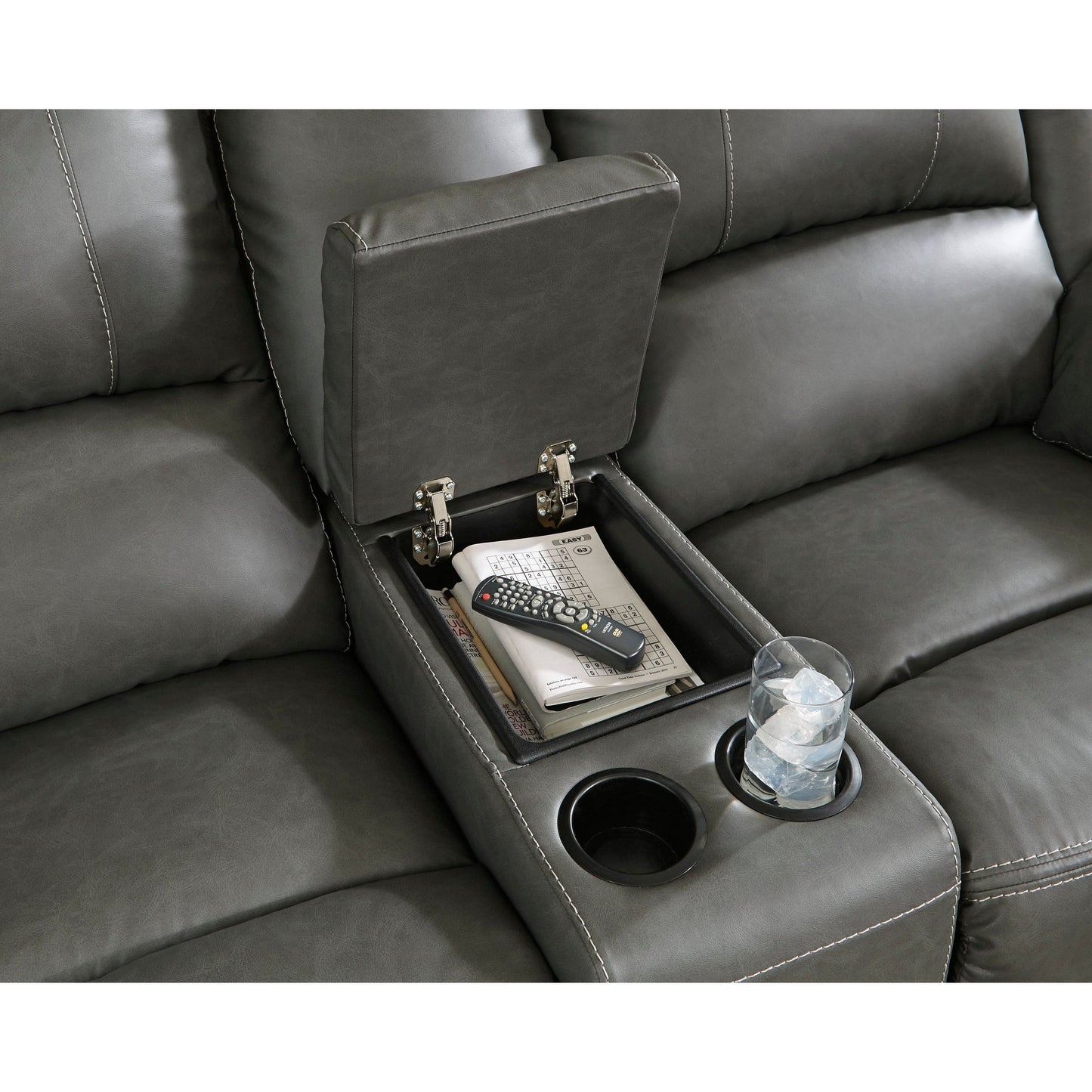 CALDERWELL RECLINING LOVESEAT WITH CONSOLE - GRAY