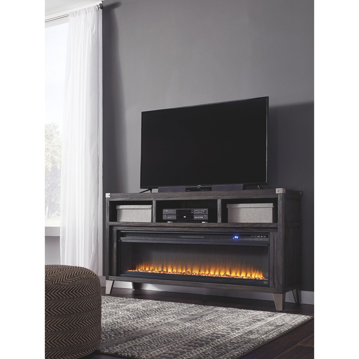 Todoe - 2 Pc. - 65" TV Stand with Wide Fireplace Insert - Gray