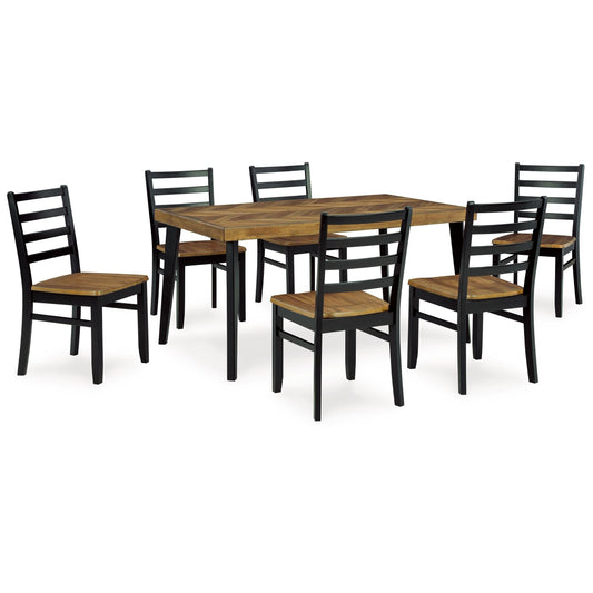 Blondon - Brown / Black - Rectangular Drm Table Set (Set of 7)