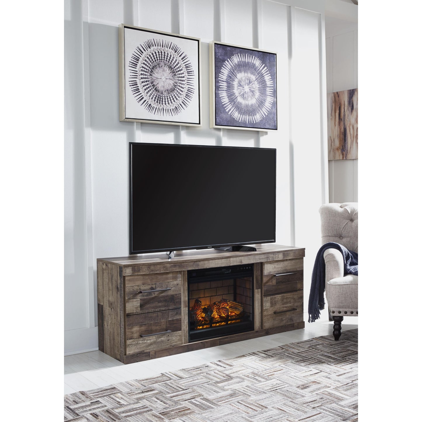 Derekson - Multi Gray - TV Stand With Electric Fireplace