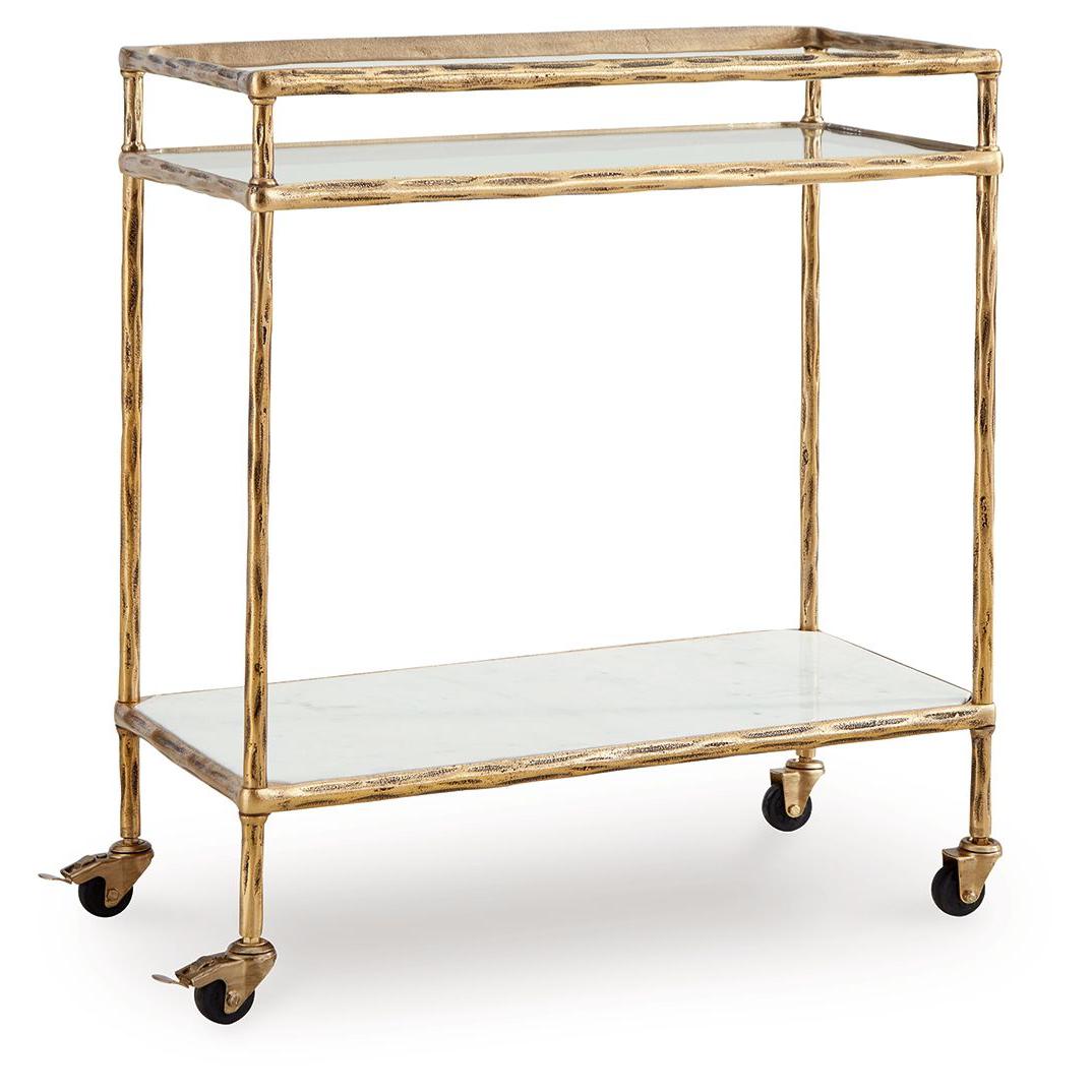 Plattfield - Antique Gold Finish - Bar Cart