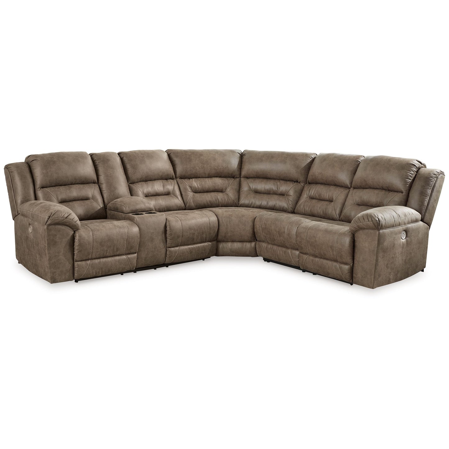 Ravenel - Fossil - 3-Piece Power Reclining Sectional With Laf Power Reclining Loveseat With Console - Faux Leather
