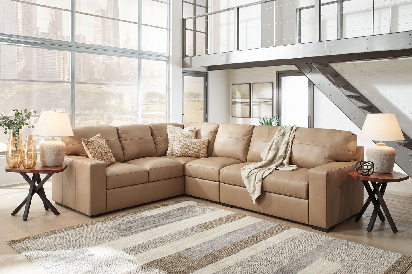 Bandon - Toffee - 3-Piece Sectional With Raf Loveseat - Leather Match