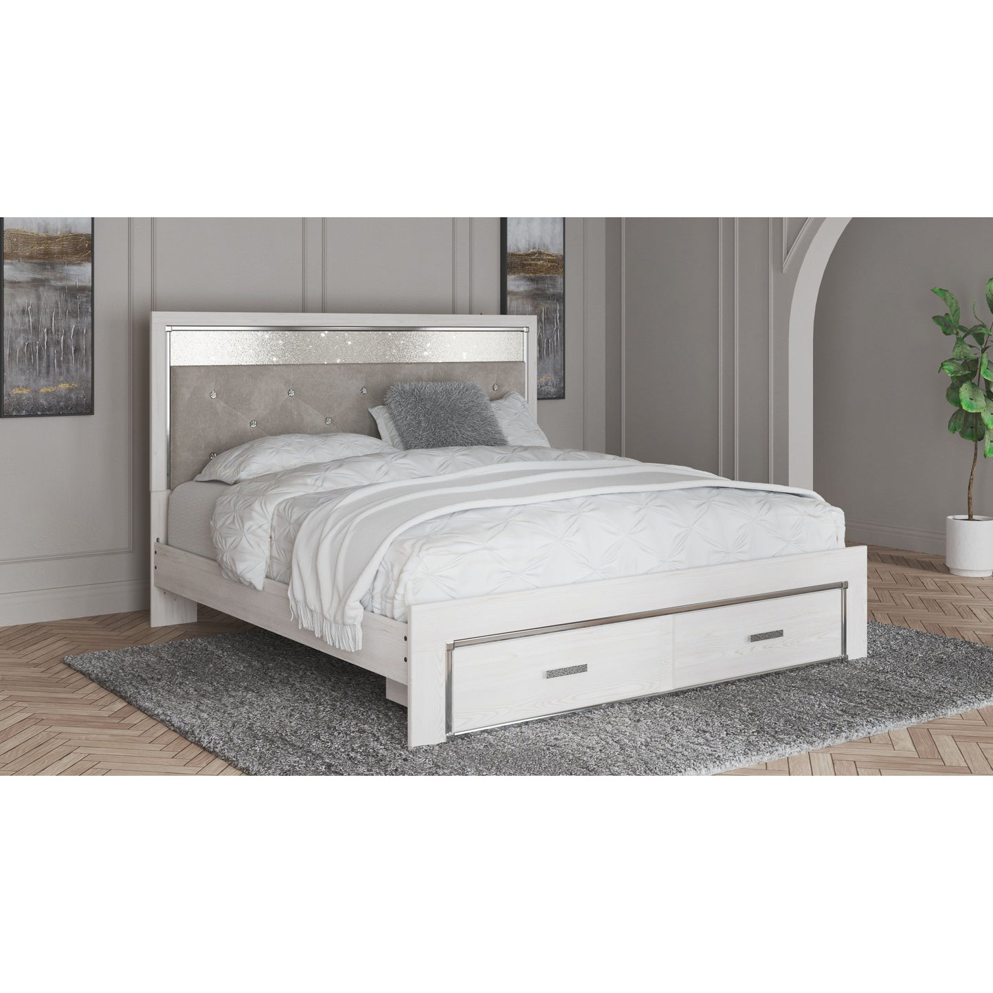 Altyra - White - King Upholstered Storage Bed
