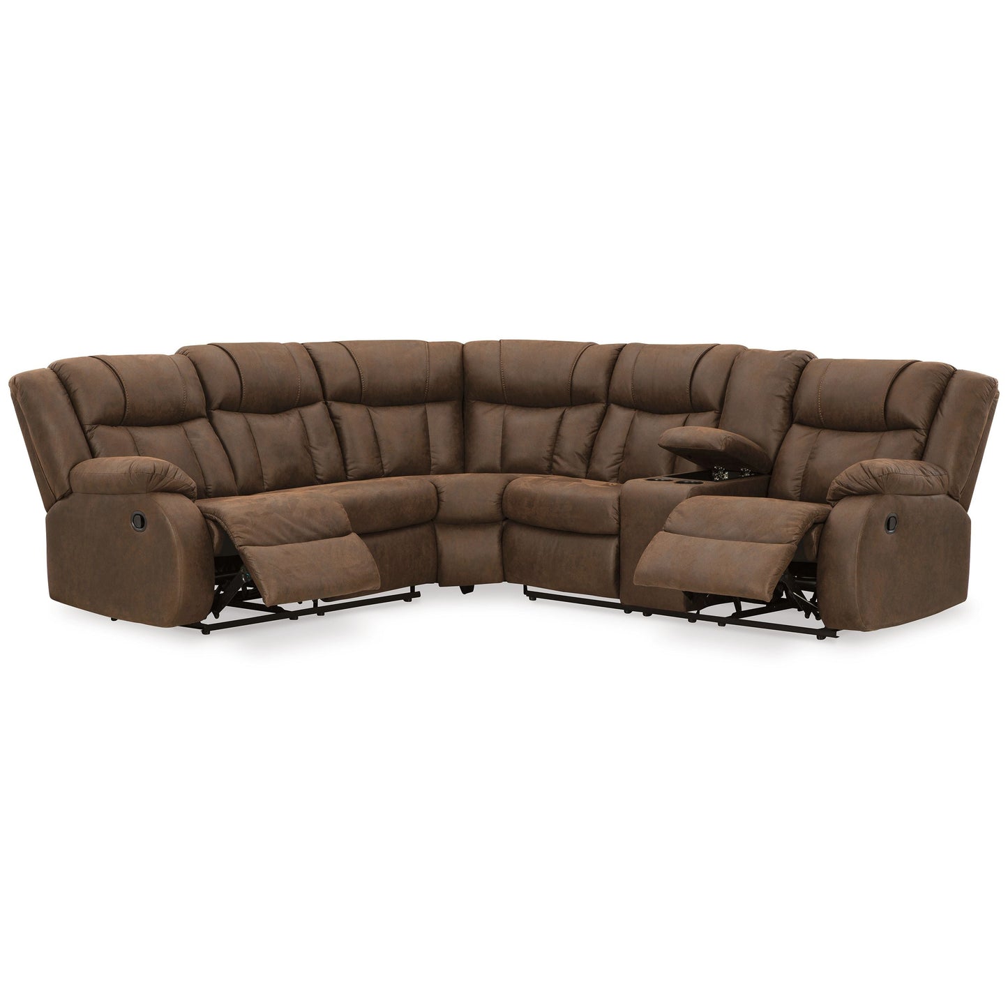 Trail Boys - Walnut - 2-Piece Reclining Sectional With Raf Reclining Loveseat With Console - Faux Leather