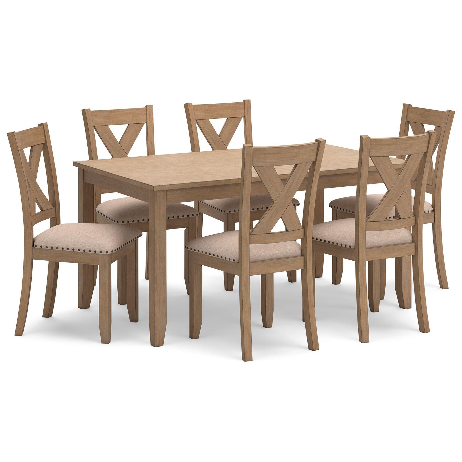 Sanbriar - Light Brown - Rect Drm Table Set (Set of 7)