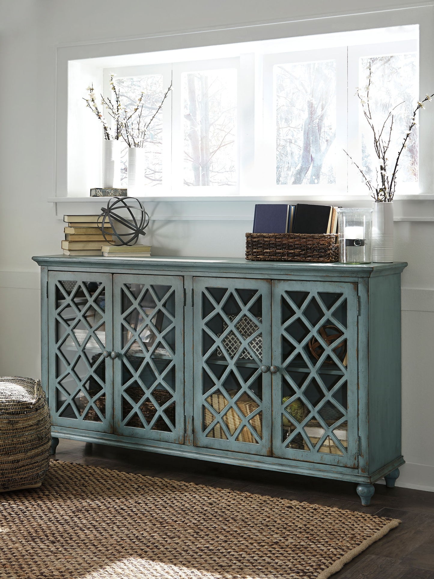 Mirimyn - Accent Cabinet - Vintage Finish - Antique Teal - Fraser Furniture & Mattresses