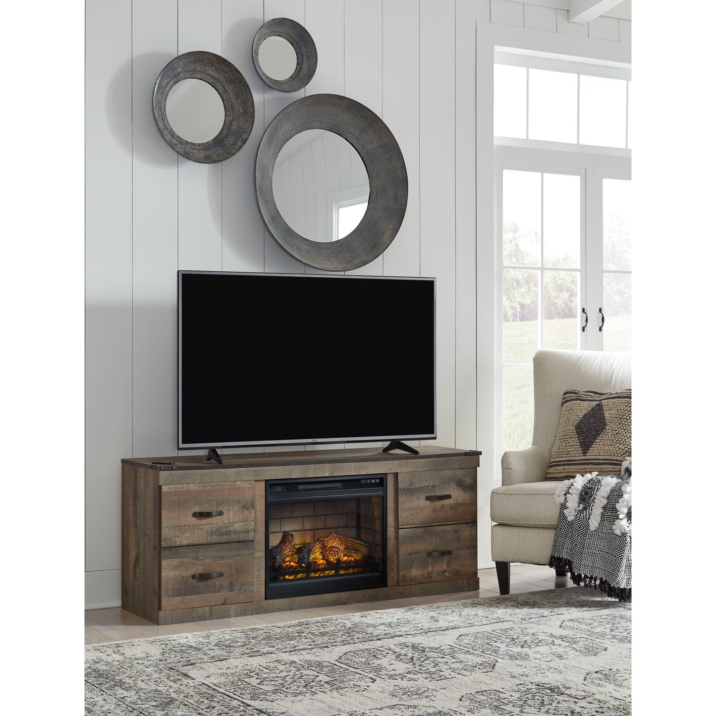 Trinell - Brown - TV Stand With Electric Fireplace