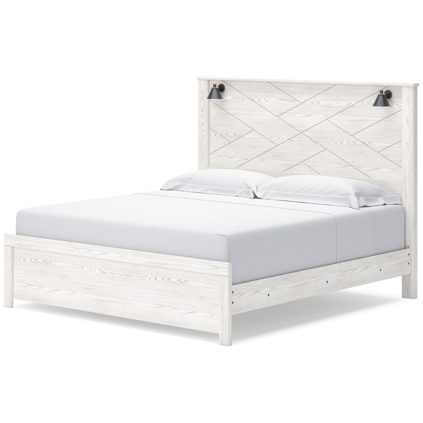 GERRIDAN PANEL BED WITH LIGHTS - WHITE/GRAY