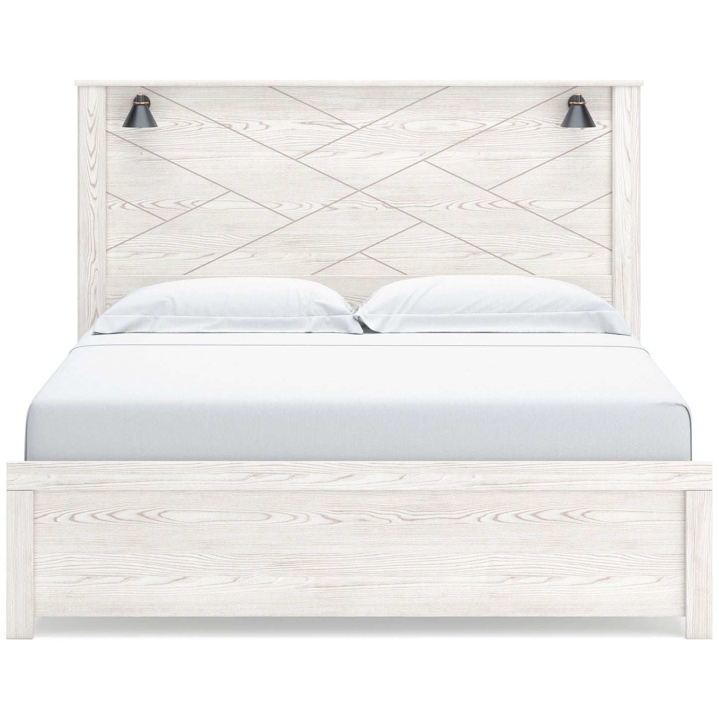 GERRIDAN PANEL BED WITH LIGHTS - WHITE/GRAY