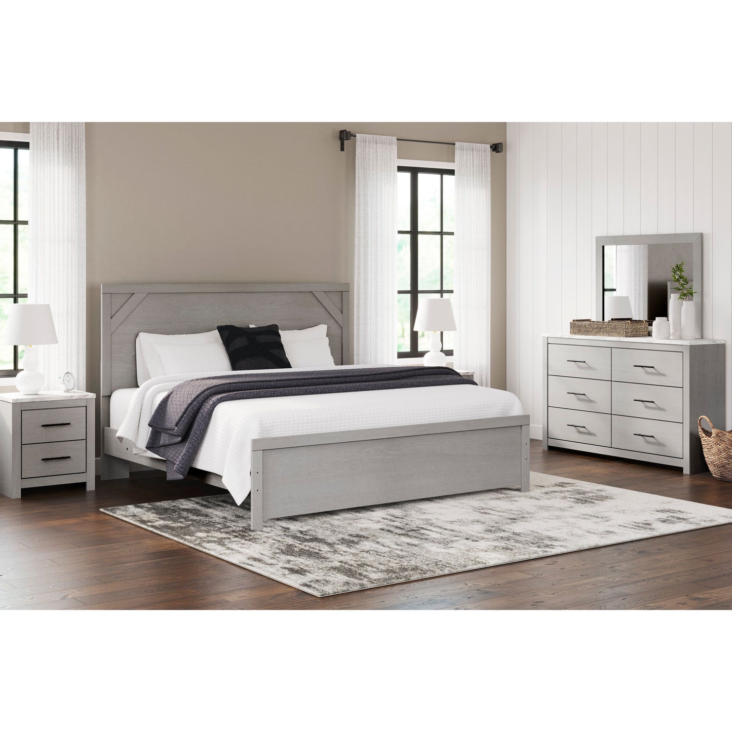 COTTONBURG DRESSER/MIRROR - LIGHT GRAY/ WHITE