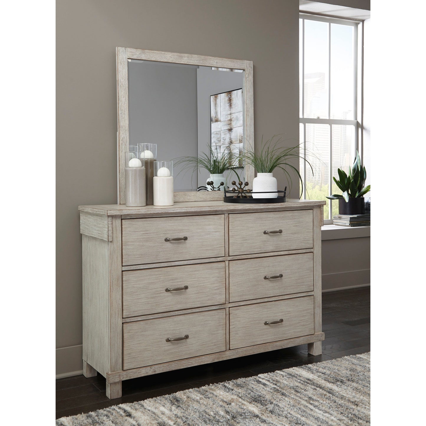 HOLLENTOWN DRESSER/MIRROR - WHITEWASH