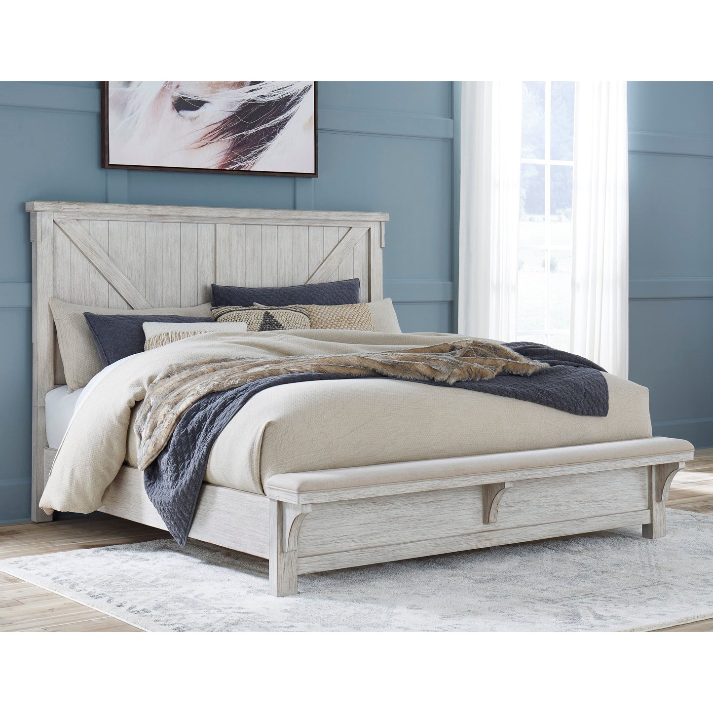 BRASHLAND PANEL BED WITH BENCH - WHITE