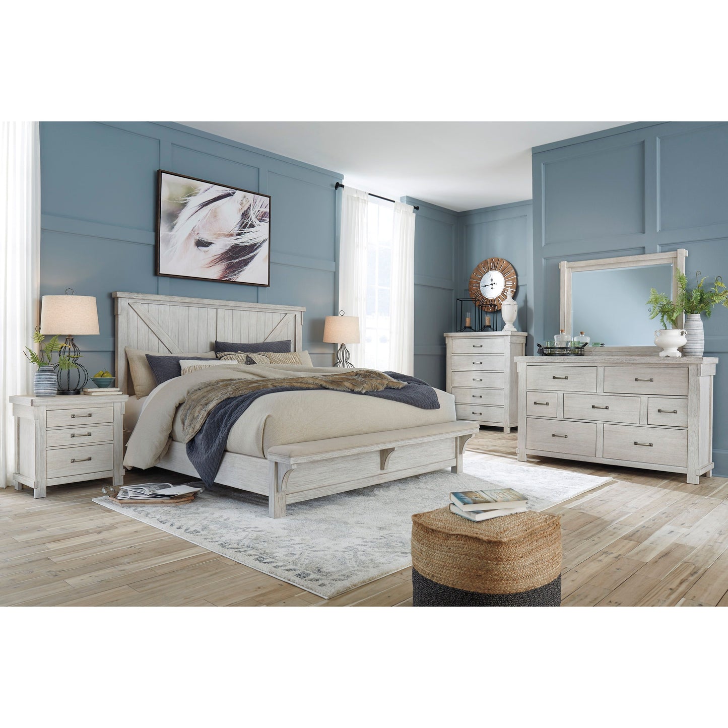 BRASHLAND PANEL BED WITH BENCH - WHITE