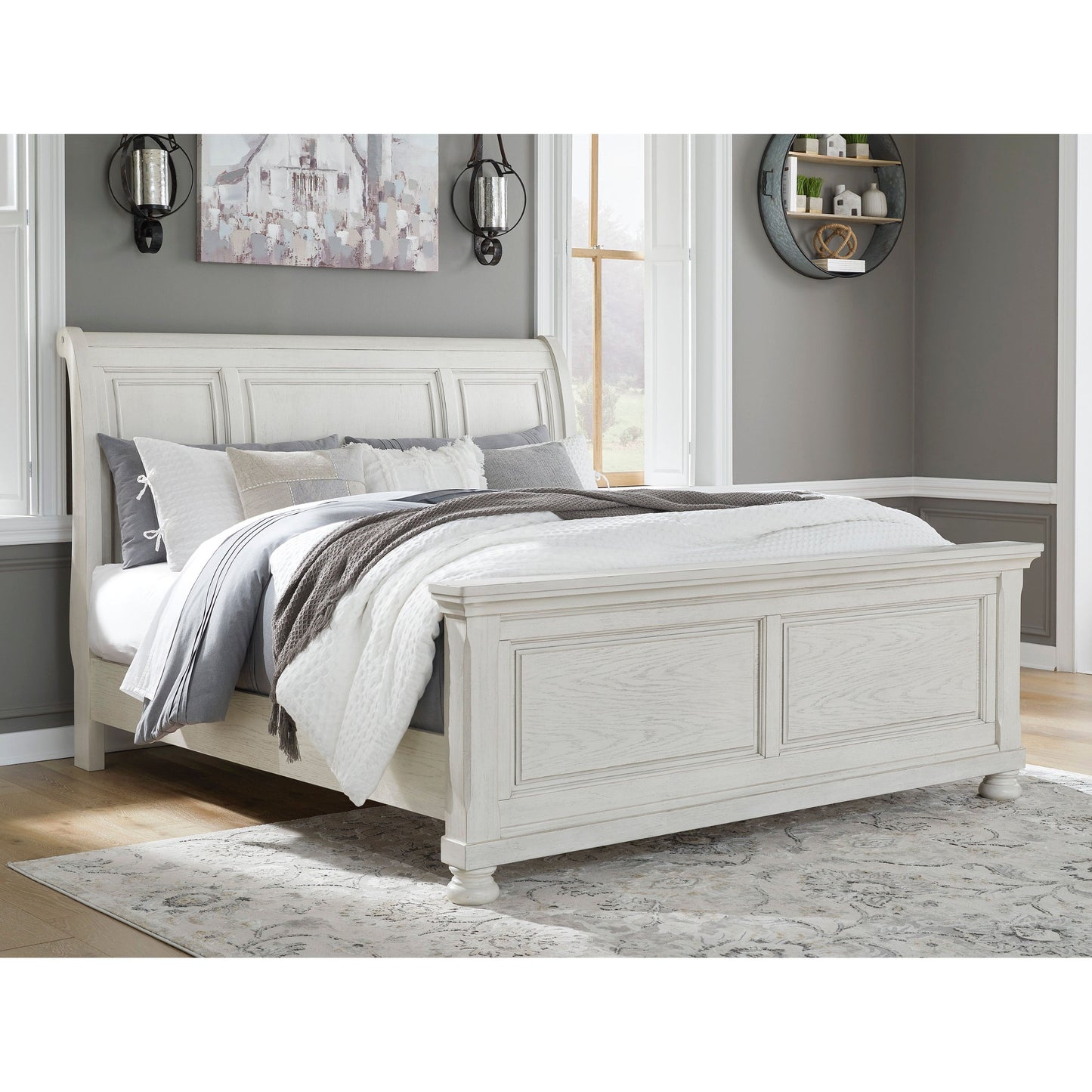 ROBBINSDALE SLEIGH BED - ANTIQUE WHITE