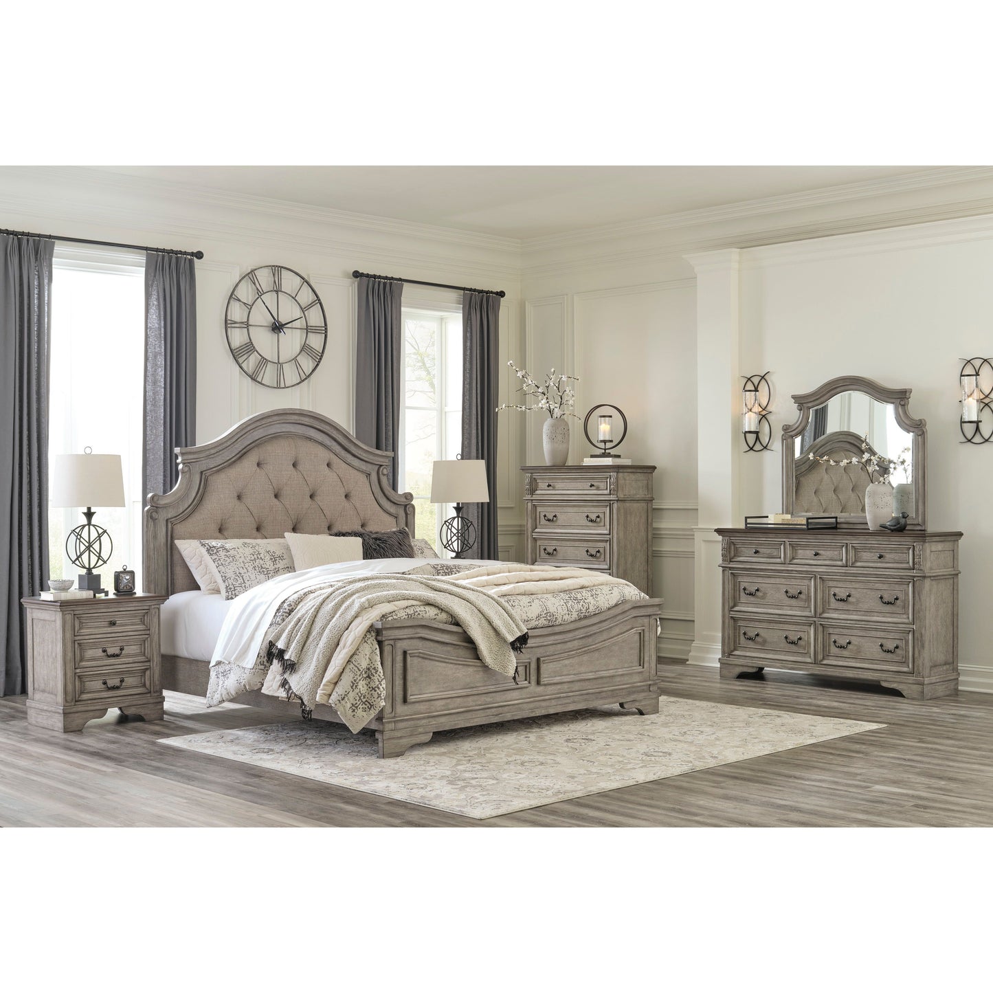 LODENBAY DRESSER/ MIRROR- ANTIQUE GRAY