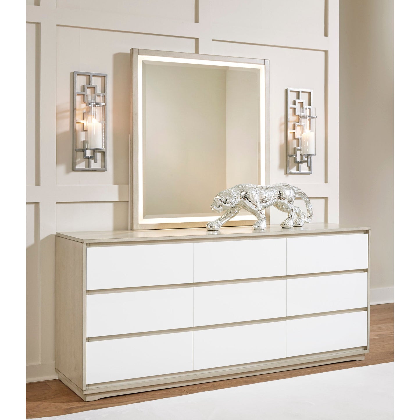 WENDORA DRESSER / MIRROR - BISQUE/ WHITE