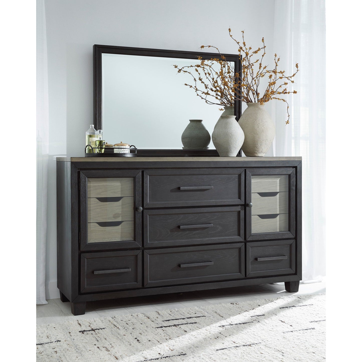FOYLAND DRESSER/ MIRROR - BLACK/BROWN
