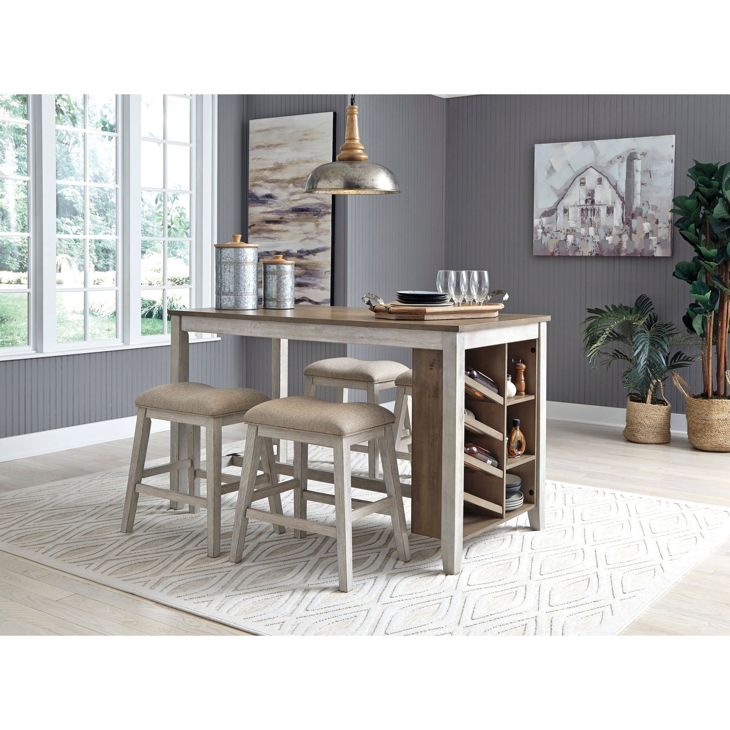 SKEMPTON COUNTER HEIGHT DINING TABLE WITH 4 COUNTER STOOLS