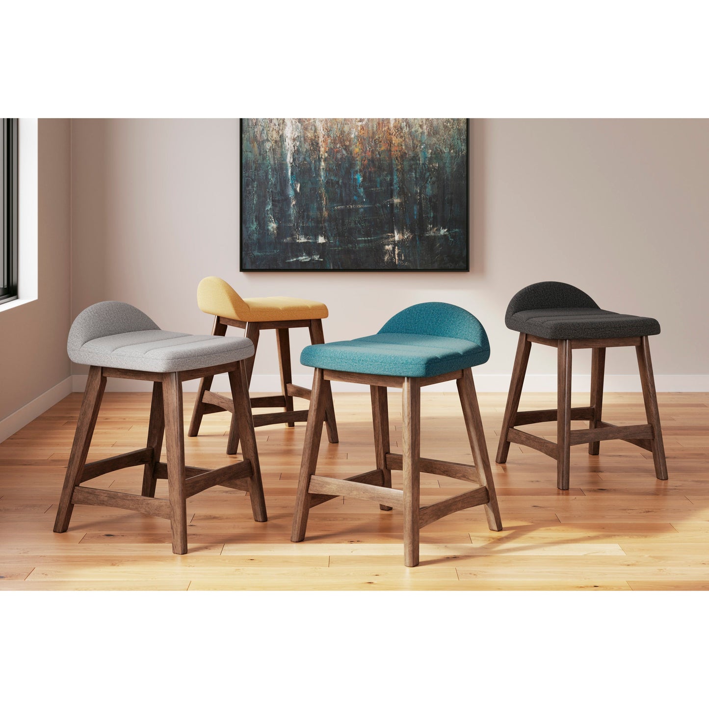 LYNCOTT COUNTER HEIGHT BAR STOOL - BLUE / BROWN